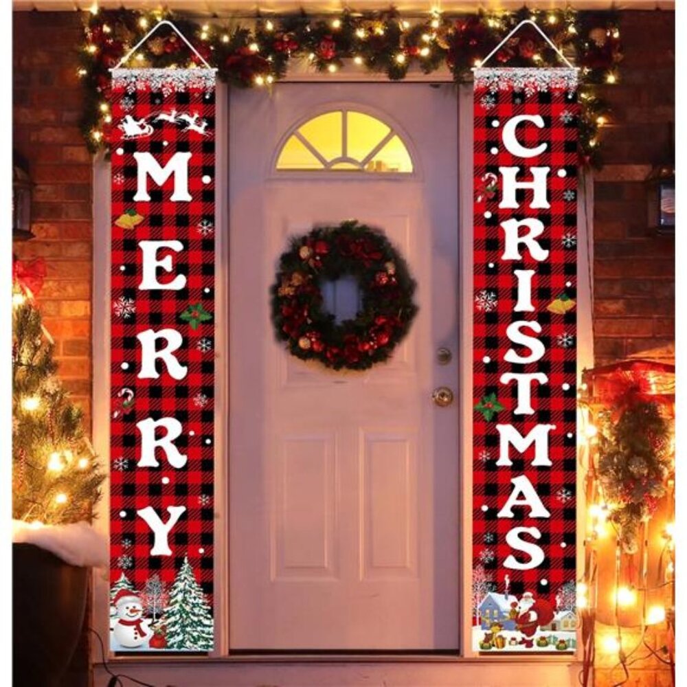 Merry Christmas Banner for Porch & Wall, Indoor/Outdoor Xmas Party‎ Décor